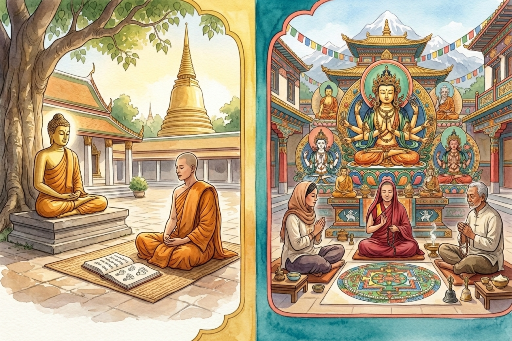 La différence entre Bouddhisme Theravada et Mahayana/Vajrayana