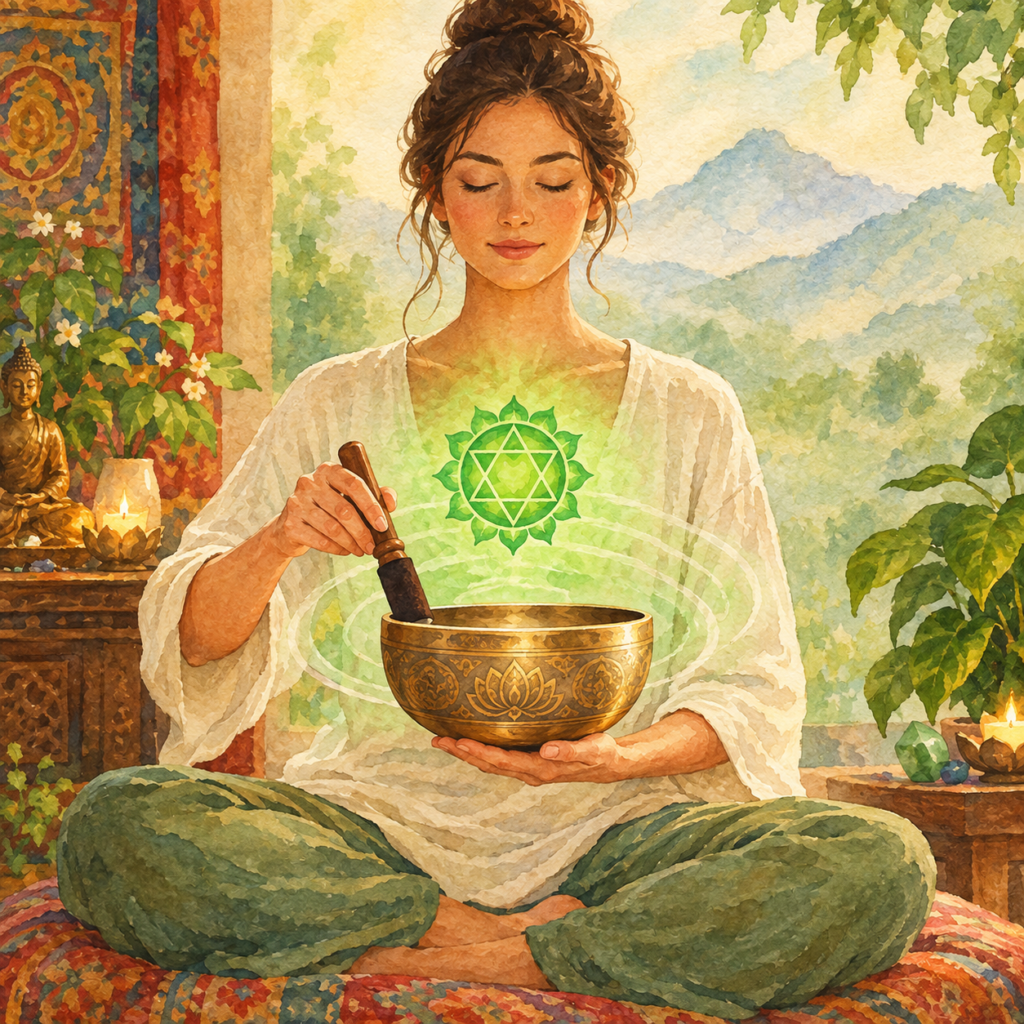 utiliser un bol chantant pour équilibrer le chakra du cœur